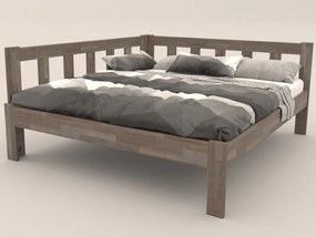 Rohová posteľ so zástenou vľavo Tema L 180x200 cm, šedý buk