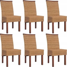 vidaXL Stolové stoličky, 6 ks, hnedé, prírodný ratan