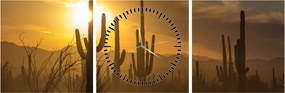 Obraz - Kaktusy Saguaro (s hodinami) (90x30 cm)