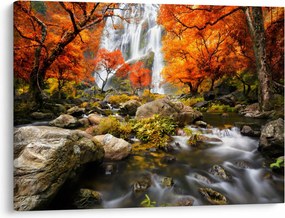 Obraz - Vodopády v oranžovom lese (70x50 cm)