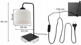 Stolná lampa Riffle, 1x biele sklenené tienidlo