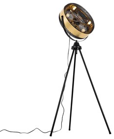 Stojanový ventilátor čierny so zlatou farbou, 4 svetlá, stmievateľný - Kim