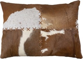 Hnedý kožený vankúš s výrazným stehom Stitch Cow - 45*60*15cm