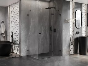 Mexen Lunar, pravostranný výklopný sprchový kút 85 x 90 cm, číre sklo, čierny profil, 834-085-090-70-00-P