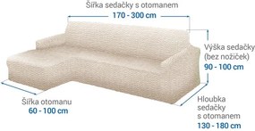Bielastické poťahy CRISTINA smotanová sedačka s otomanom vľavo (š. 170 - 300 cm)