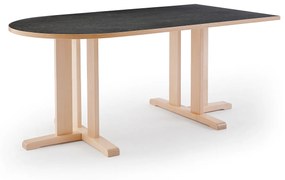 Stôl KUPOL, polovičný ovál, 1800x800x720 mm, linoleum - tmavošedá, breza