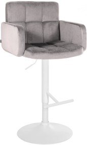 Barová stolička Los Angeles - zamat, biely rám - sivá