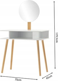 CH Biela retro toaletka s okrúhlym zrkadlom + stolička *5803