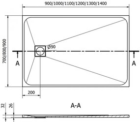 Mexen Bert, SMC obdĺžniková sprchová vanička 90 x 70 cm, čierna, 4K707090