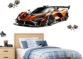 Oranžový športiak textilní prelepiteľná nálepka na stenu hárok 75 x 29 cm