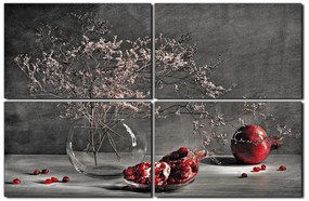 Obraz na plátne - Zátišie - vetva a granátové jablko 1274QE (150x100 cm)