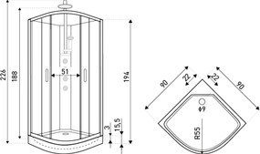 Novoterm Hydromasážny box NV-Wega 90x90 čierny