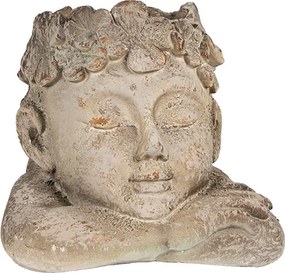 Šedo-béžový antik kvetináč hlava chlapca s kvetmi - 20*20*19 cm