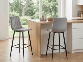 Svetlosivá barová stolička POZZA VELVET s čiernymi nohami