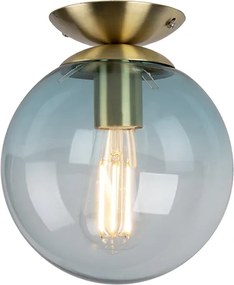 Art Deco stropné svietidlo mosadz s modrým sklom - Pallon