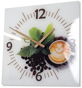 Kuchynské hodiny s drevenými ručičkami s cappuccinom