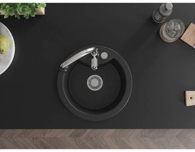 Mexen Diego, 1-komorový granitový drez 488x488x167 mm a drezová batéria Savita, čierna, 6512-77-672601-00