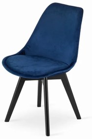 Zamatové stoličky London modré s čiernymi nohami 4ks