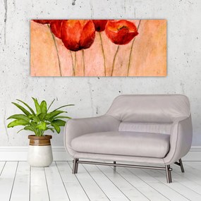 Obraz - Červené tulipány (120x50 cm)