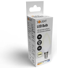 SOLIGHT LED žiarovka sviečka matná C37 6W, E14, 4000K, 510lm