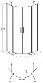 Cersanit Moduo - štvrťkruhový sprchovací kút 90x90x195, 6mm číre sklo, chrómový profil, S162-010