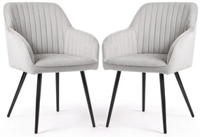Sada dvoch jedálenských stoličiek FLORENCE zamatové, sivé / čierne nohy (2 ks)