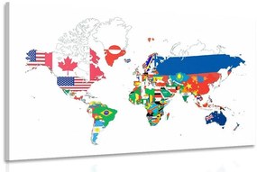 Obraz mapa sveta s vlajkami s bielym pozadím - 90x60