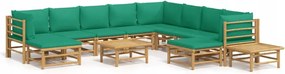 vidaXL 12-dielna sada záhradného nábytku, zelené vankúše, bambus