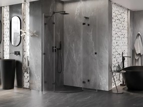 Mexen Lunar, L polkruhový výklopný sprchový kút 100 x 100 cm, 8mm číre sklo, čierny profil, 833L-100L-100P-70-00
