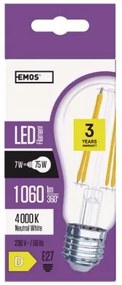 EMOS LED filamentová žiarovka, A60, E27, 8W, 1060lm, neutrálna biela / denné svetlo