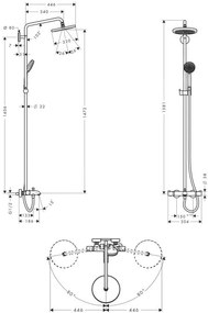 Hansgrohe Croma 220, sprchový set Showerpipe s termostatom, 220 mm, 1 prúd, chrómová, HAN-27223000