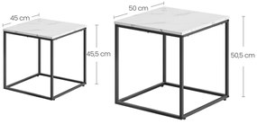 VASAGLE Duo štvorcový konferenčný stolík 2 ks - mramor farba / nohy čierne