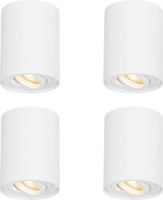 Sada 4 moderných stropných bodových svetiel bielej farby, otočné a naklápacie - Rondoo Up