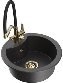 Mexen Diego, 1-komorový granitový drez 488x488x167 mm a drezová batéria Duo, čierna škvrnitá, 6512-76-671701-57-G