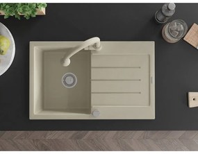 Mexen Bruno, 1-komorový granitový drez 795x495x200 mm a drezová batéria Elia, béžová, 6513-69-670101-69