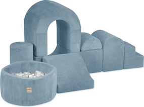 Ihrisko Zámok s bazénikom + 150 loptičiek (perleťové, strieborné), modrý prémiový menčester