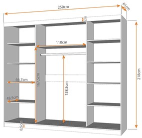 Šatníková skriňa ALBA I 250 cm dub sonoma/čierna