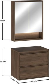 Koupelnová sestava Villa s deskou a zrcadlem 60 cm ořech