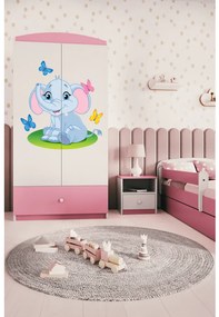 Detská skriňa Babydreams 90 cm slon s motýlikmi ružová