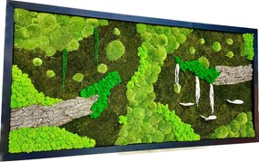 Machový obraz mix machu -dreviny - rastliny 180 * 90cm - drevený rám čierny