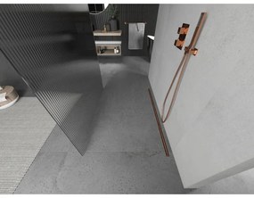 Mexen Kioto, priechodná sprchová zástena 100 x 200 cm, 8mm sklo s rebrovým vzorom, 2x stabilizačná rozpera, ružové zlato, 800-100-002-60-09
