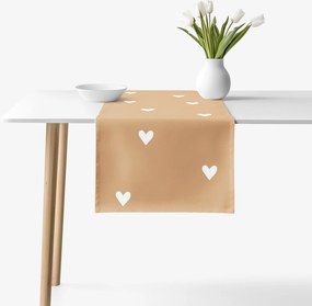 Goldea behúň na stôl 100% bavlnené plátno - srdiečka na jesennej hnedej 20x120 cm