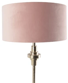 Art Deco stolná lampa zlatý zamatový tienidlo ružový 50 cm - Diverso