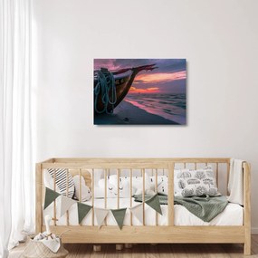 Sklenený obraz loďky na brehu (70x50 cm)