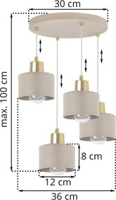 Závesné svietidlo Panta, 4x béžové kovové tienidlo, g, o