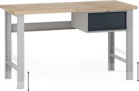 Výškovo nastaviteľný dielenský stôl G7, buková škárovka, 1500 x 685 x 840-1040 mm, 1x kontajner, 1 zásuvka, grafit