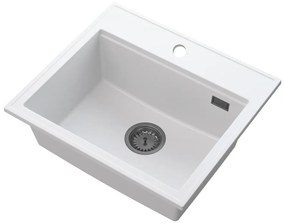 Sink Quality Ferrum New 5055, 1-komorový granitový drez 560x500x210 mm + grafitový sifón, biela, SKQ-FER.5055.WH.XB