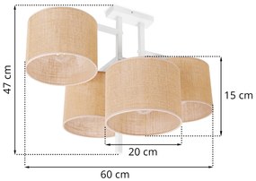 Stropné svietidlo Juta, 4x jutové tienidlo, w
