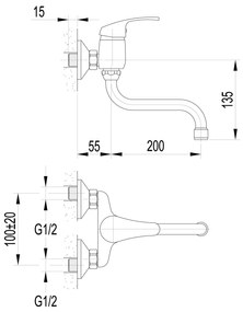 Aqualine, AQUALINE 35 nástenná batéria, rozteč 100mm, výtokové ramienko 150mm, chrómová, 52132