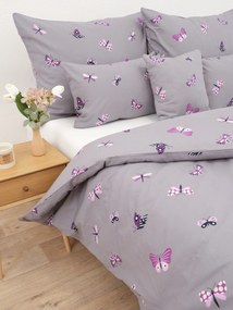 Francúzske bavlnené obliečky Renforcé - Motýliky tmavo sivé